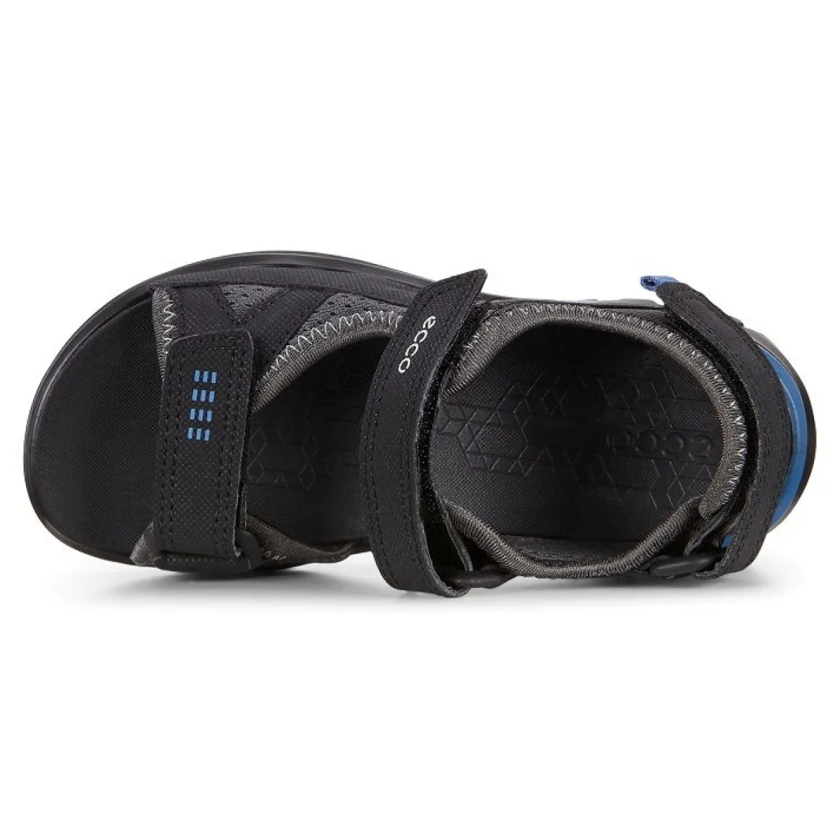 Ecco Sandaler-Biom Raft Børnesandal Black / Blue Sporty sandal i et smart design fra Ecco. Ecco Biom Raft sandal er lavet så den er utrolig let, og giver rigtig god støtte med dens ydersål lavet af PU. Der er tre velcro remme i sandalen, så man tilpasse den lige efter fodens form. En sandal med mange gode detaljer, bl.a.:- Tre justerbar velcro remme - Lavet af letvægts materialer - Ikke noget læder, så man kan gå på stranden med den- Natural Biom Motion teknologi anvendt- Ydersål i slidstærkt materiale Detaljer