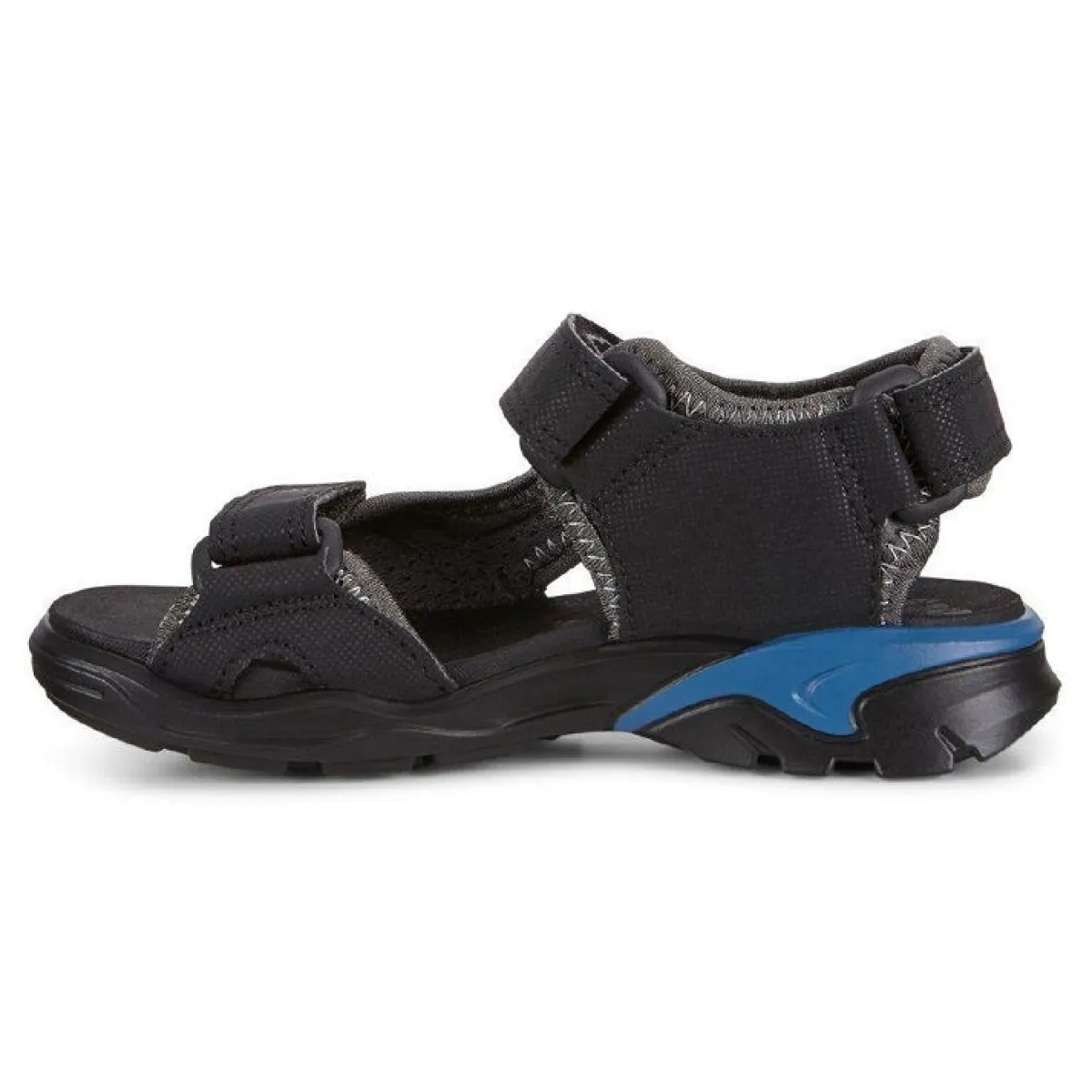 Ecco Sandaler-Biom Raft Børnesandal Black / Blue Sporty sandal i et smart design fra Ecco. Ecco Biom Raft sandal er lavet så den er utrolig let, og giver rigtig god støtte med dens ydersål lavet af PU. Der er tre velcro remme i sandalen, så man tilpasse den lige efter fodens form. En sandal med mange gode detaljer, bl.a.:- Tre justerbar velcro remme - Lavet af letvægts materialer - Ikke noget læder, så man kan gå på stranden med den- Natural Biom Motion teknologi anvendt- Ydersål i slidstærkt materiale Detaljer
