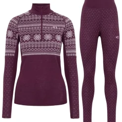 Kari traa Skitøj|Vintertøj-Vilma H/Z Merinould Skiundertøjssæt Dame, wine  Wine