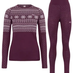 Kari traa Skitøj|Vintertøj-Vilma Merinould Skiundertøjssæt Dame, wine  Wine