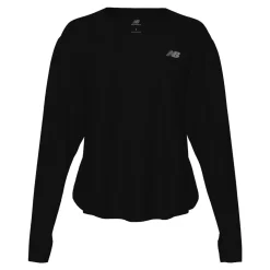 New Balance Løbetøj|Træningstøj-Drapey Jersey Long Sleeve T-Shirt Dame  Black