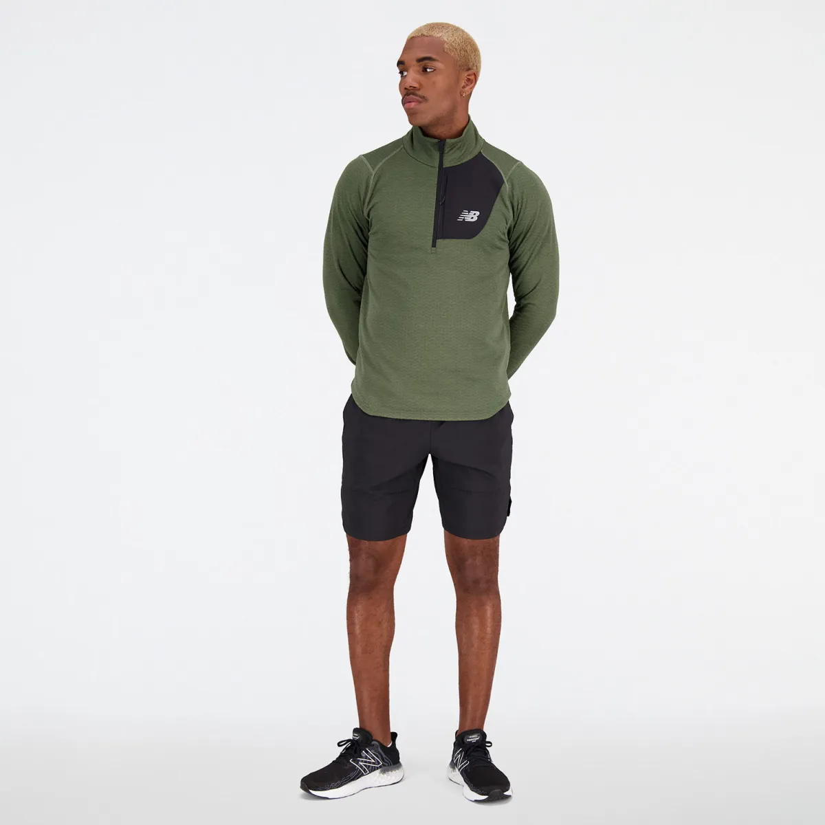 New Balance Løbetøj|Træningstøj-Heat Grid Half Zip Herre Deep Olive Green Heather