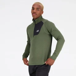 New Balance Løbetøj|Træningstøj-Heat Grid Half Zip Herre Deep Olive Green Heather