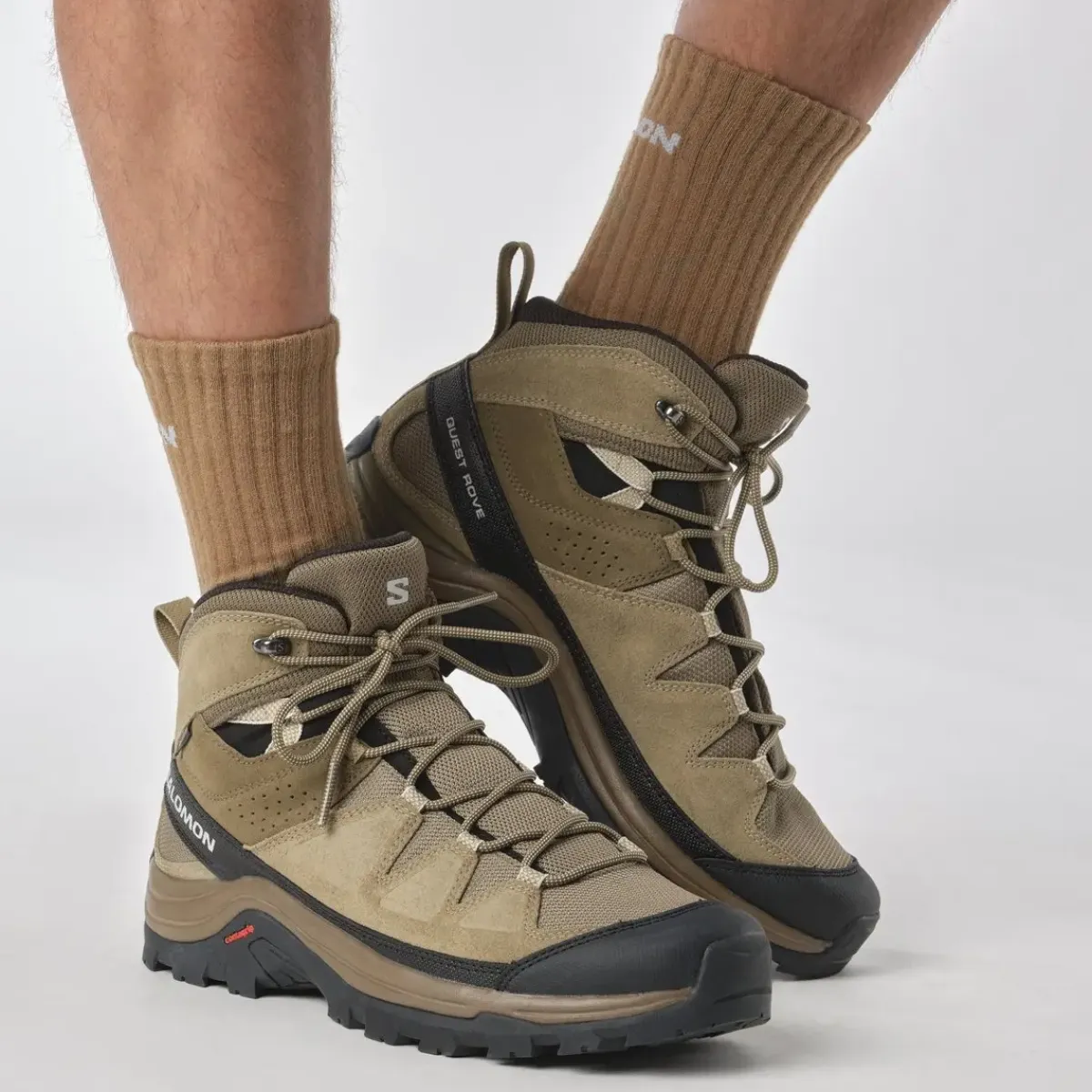 Salomon Vinterfodtøj|Fodtøj-Quest Rove Gore-Tex Vandrestøvle Herre Kangaro / Kelp / Black