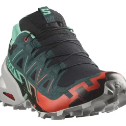 Salomon Fodtøj|Løbesko-Speedcross 6 Gore-Tex Damesko  Black / Electric Green / Cherry Tomato
