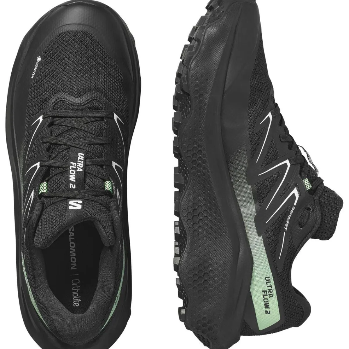 Salomon Fodtøj|Løbesko-Ultra Flow 2 Gore-Tex Løbesko Herre Black / Black / Patina Green