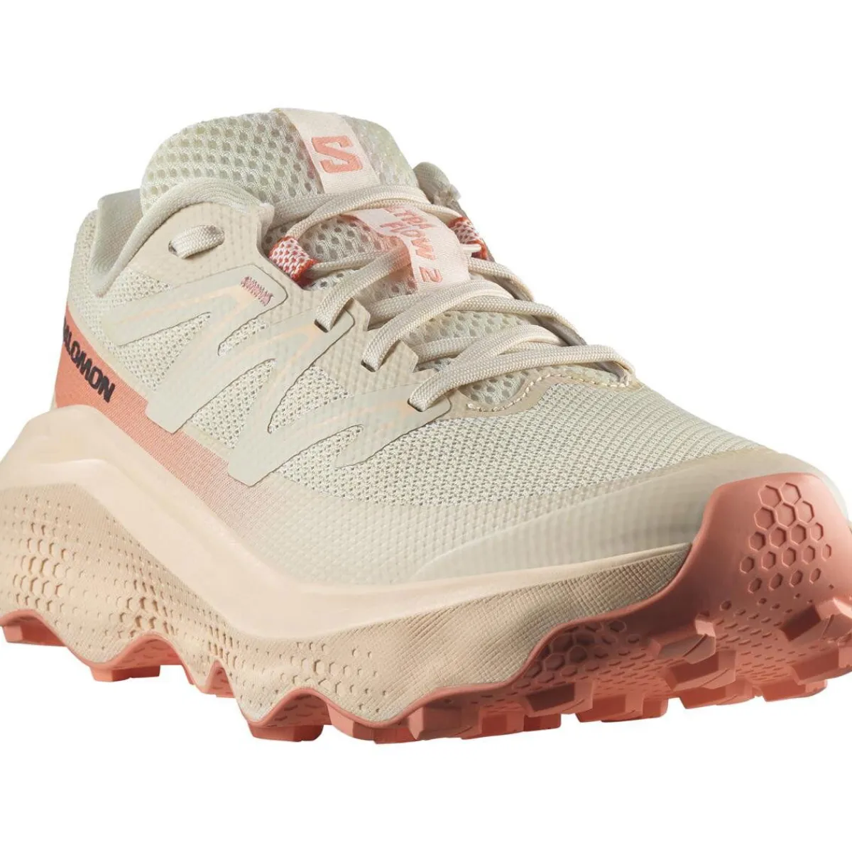 Salomon Fodtøj|Løbesko-Ultra Flow 2 Løbesko Dame Almond / Tender Peach/ Fusion Coral