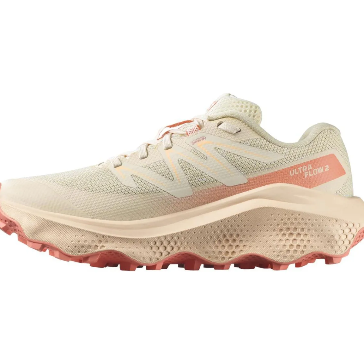 Salomon Fodtøj|Løbesko-Ultra Flow 2 Løbesko Dame Almond / Tender Peach/ Fusion Coral