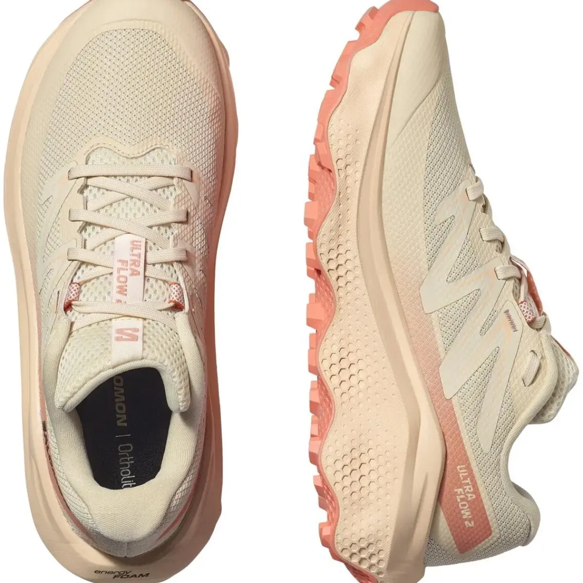 Salomon Fodtøj|Løbesko-Ultra Flow 2 Løbesko Dame Almond / Tender Peach/ Fusion Coral