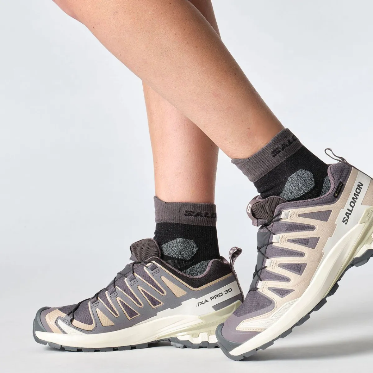 Salomon Vinterfodtøj|Fodtøj-XA PRO 3D V9 Gore-Tex Damesko Nine Iron / Oxford Tan / Alfalfa