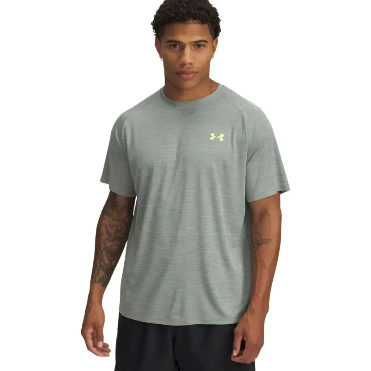 Under Armour Håndboldtøj|Fodboldtøj-Tech Textured Trænings T-shirt Herre 348 Silica Green / Hydro Green