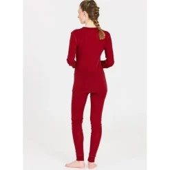 Whistler Skitøj|Vintertøj-Cerro Merinould Skiundertøjssæt Dame, sun-dried tomato  4260 Sun-dried TomatoMateriale: 85% Merinould 15% Lyocell (silkeagtigt mod huden)  Funktionelt undertøj med merinould har den egenskab at holde kropstemperaturen stabil i al slags vejr. Velegnet til mange former for udendørs aktiviteter. Eller indendørs, hvis der skal spares lidt på varmeregningen.Fakta:- 85% af produktet indeholder super blødt 